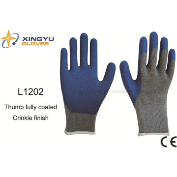 10g T / C cepillado Shell Latex Crinkle guante de trabajo de seguridad con pulgar completamente recubrimiento (L1202)